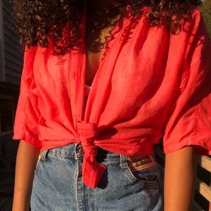 Bright orange button up blouse 🍑🍊